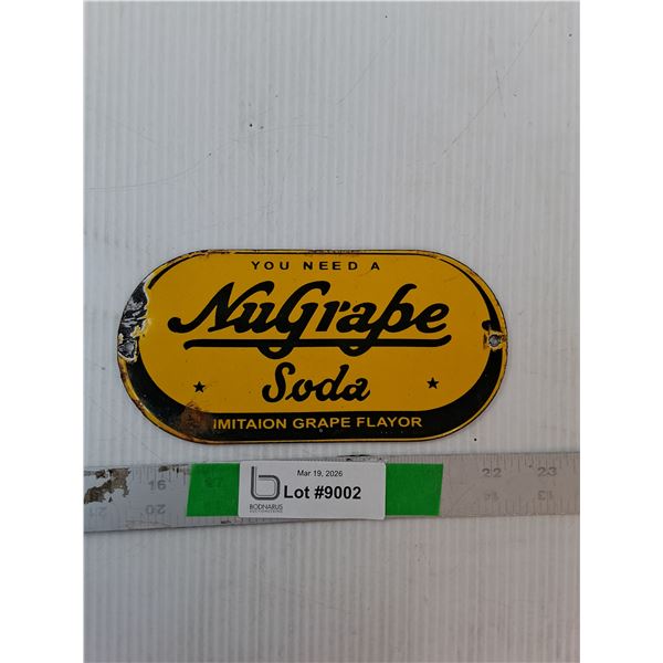 NuGrape Soda Porcelain Sign 7" x 3.5"
