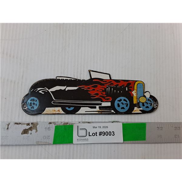 Hot Rod Car Porcelain Sign 7.25" x 2.5"