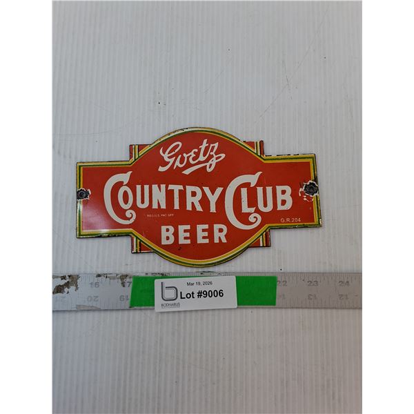 Goetz Country Club Beer Porcelain Sign 8" x 4.75"