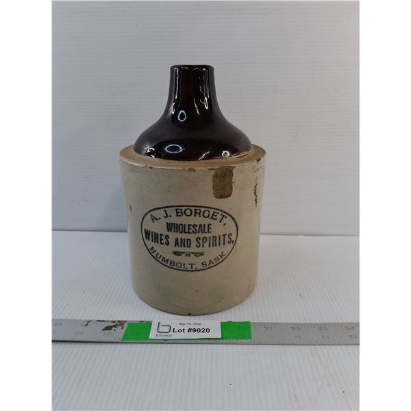 A.J. Borget Humboldt Sk. Antique Advertising Liquor Jug 10"