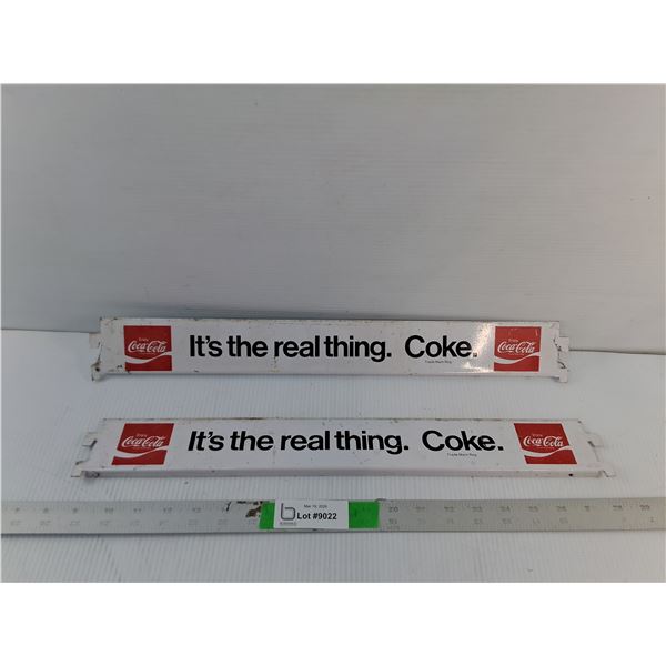 (2) Coca-Cola Metal Advertising Signs 19.75" x 2.25"