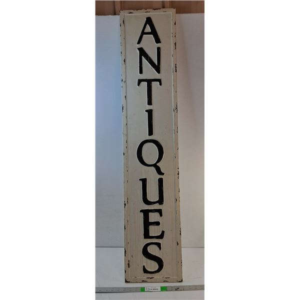 # Metal 'Antiques' Sign 48" x 10", Cannot Ship