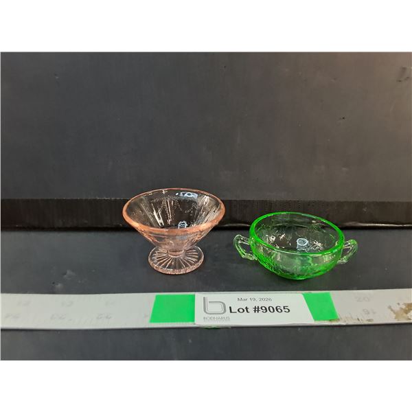Depression Glass Doll Sugar Bowl & Footed Sherbet Bowl