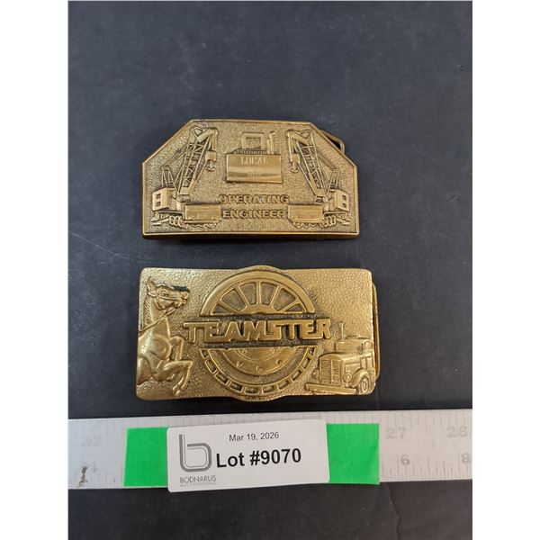 (2) Brass Belt Buckles- Teamster & Local 901