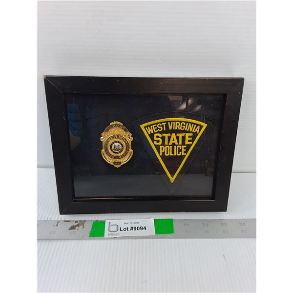 Framed West Virginia State Police Shoulder Patch & Badge 9" x 7.25"