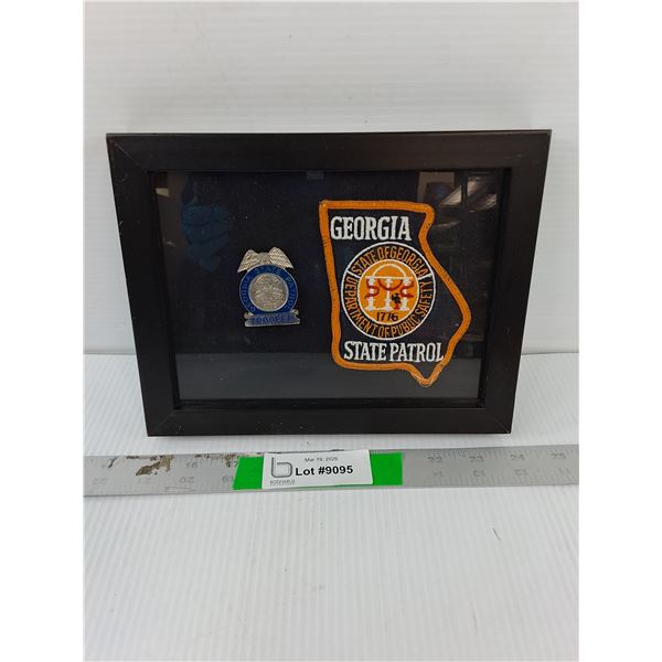 Framed Georgia State Patrol Shoulder Patch & Badge 9" x 7.25"
