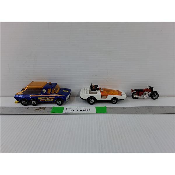 Matchbox Diecast Model K-36/41 Bandolero, K-6/11 Pickup Truck & Honda Motorcycle
