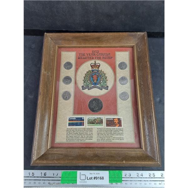 Vintage Framed 1973 The Year Canada Saluted the RCMP Coins & Post Stamps 12" x 10"