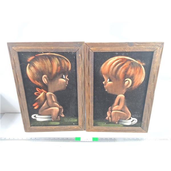(2) Wooden Framed Velvet Paintings 20" x 14"
