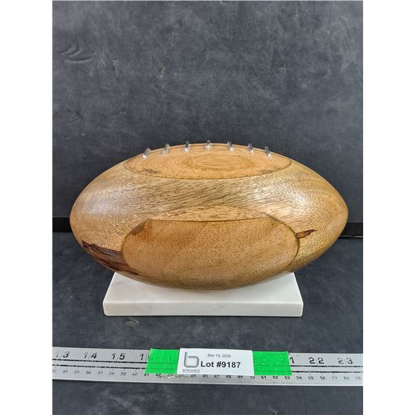 Handcrafted Wooden Football Sculpture on Marble Base - As Is