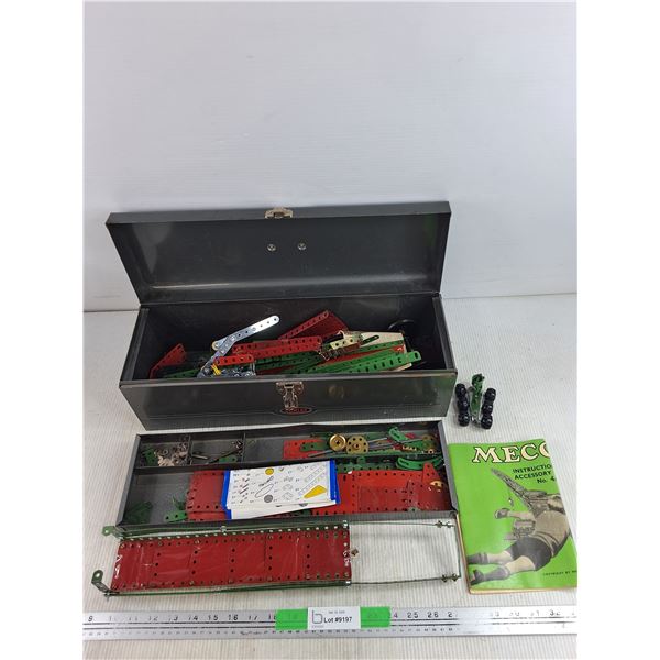 Vintage Meccano Building Set, Dunlap Metal Tool Box 19" x 6" x 6"