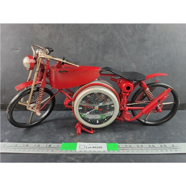Vintage Red Metal Motorcycle Table Clock/Desk Decor Piece