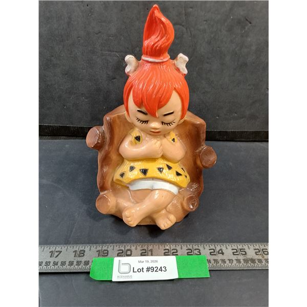 Vintage Pebbles Flintstone Plastic Coin Bank, 9" Tall