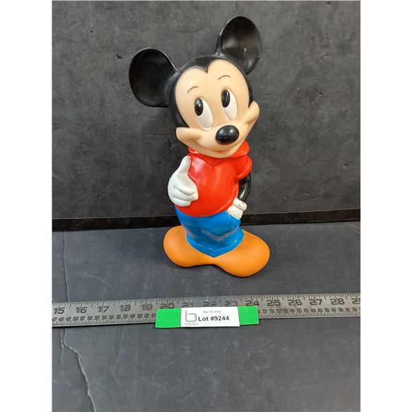 Vintage Disney Mickey Mouse Plastic Coin Bank, Approx 10.5" Tall