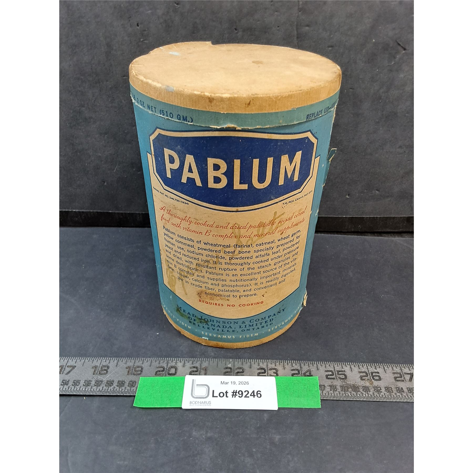 Vintage 1lb Cardboard Pablum Infant Cereal Container, 8