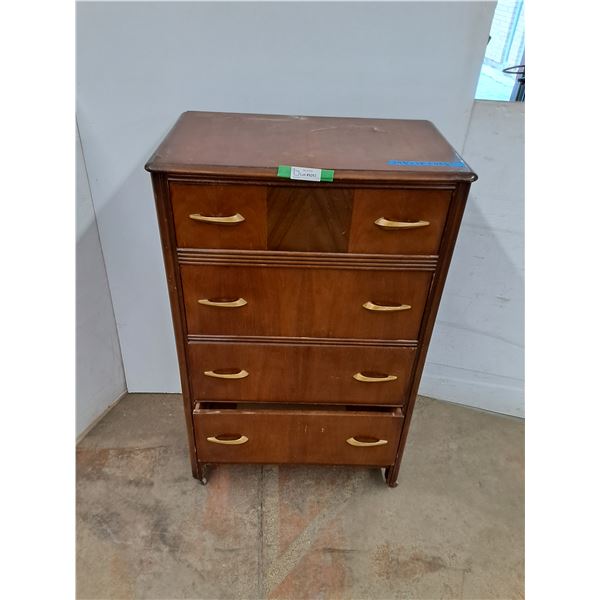 *Vintage Art Deco Wooden Tall (4) Drawer Chest Dresser, CANNOT SHIP, Measurements In Pics
