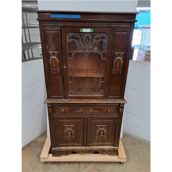 *Vintage Wooden Ornate China Cabinet, Measurements in Pics, Cannot Ship, Dolly Not Included,  Some D