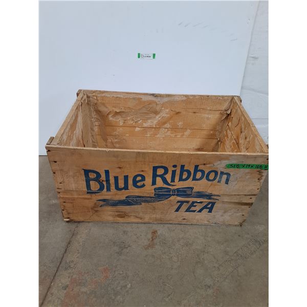 #Vintage Wooden Blue Ribbon 100lb Tea Crate, Cannot Ship, Measurements In Pics