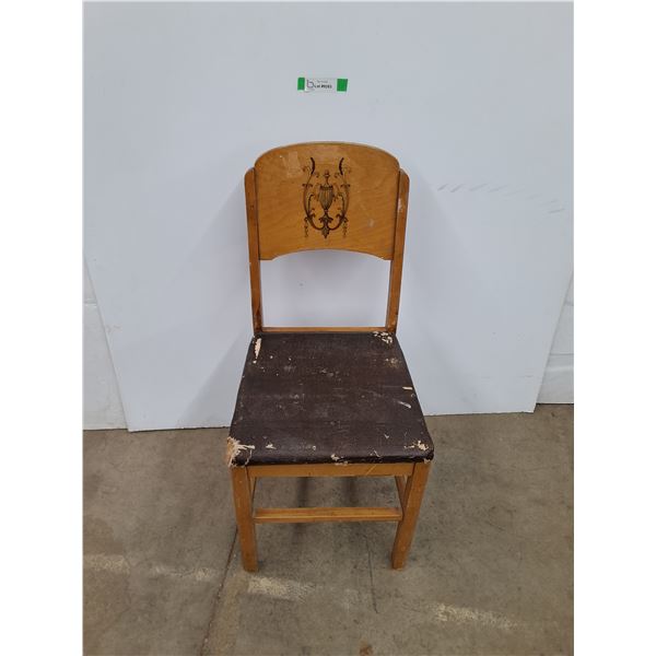 *Vintage Wooden Side Chair w/ Decorative Ornate Stenciled Backrest, Cannot Ship, Needs TLC