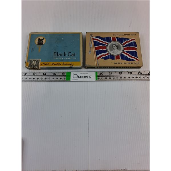 (2) Vintage Cigarette Tins-Black Cat and MacDonald's Export(Queen's Coronation)