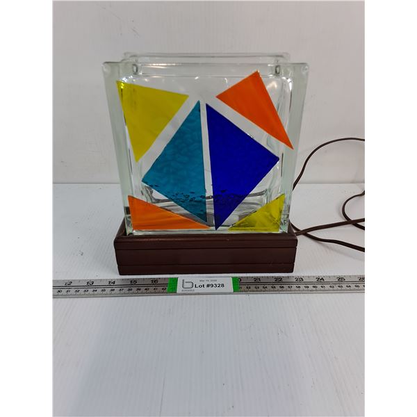 Decorative Glass Block Lamp with Colorful Glass Shards on Wooden Base - PICK UP