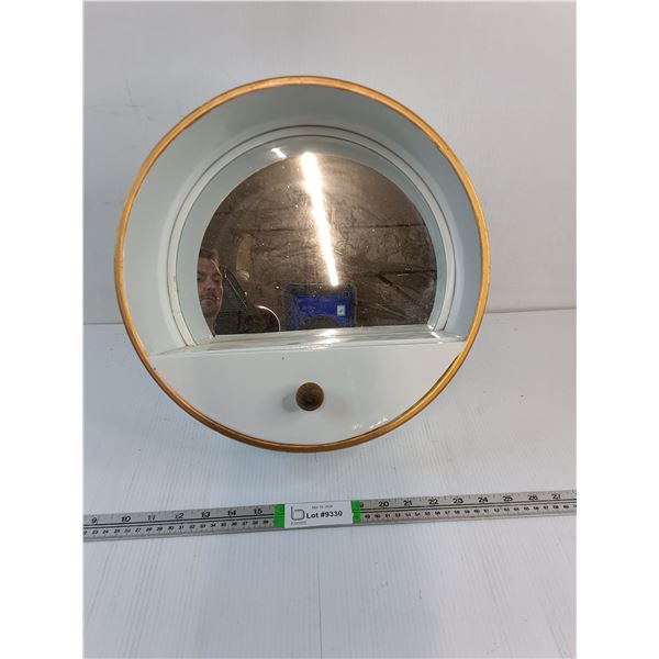 Vintage Metal Designer Hanging Mirror with Drawer-14" in Diameter