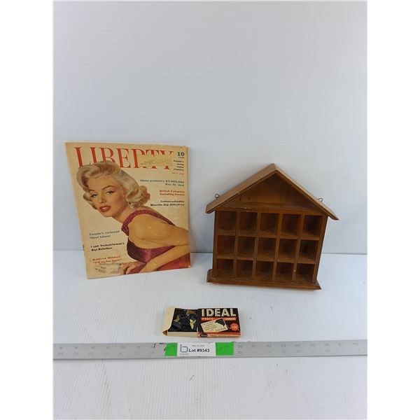 July 1955 Liberty Magazine, Wooden Wall Display Shelf & Photo Corners