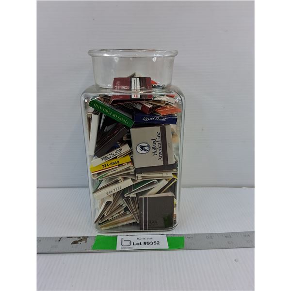 Glass Jar 9.5" & Collector Matchbooks- Universal Studios, SGI, Banff, Misc. Cannot Ship