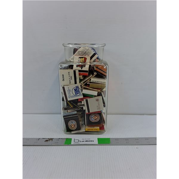 Glass Jar 9.5" & Collector Matchbooks- Royal Canadian Legion, Nevada, Station Place-  NO SHIP