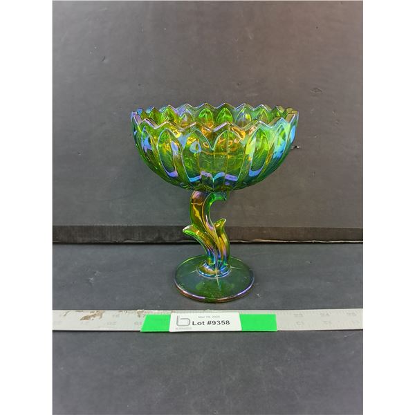 Iridescent Flower Shaped Glass Footed Bowl 7.5"