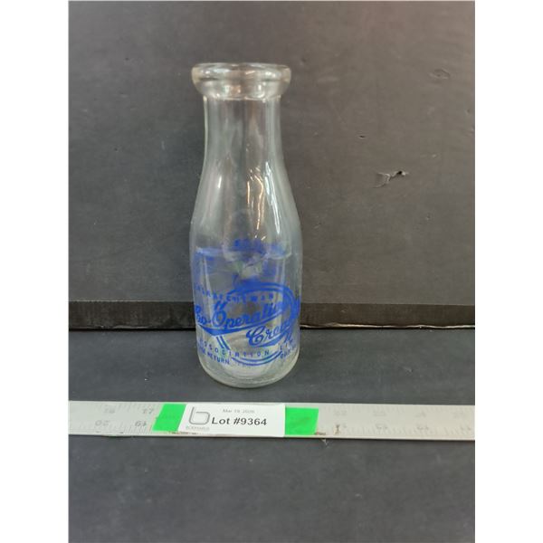 Vintage Glass Co-operative Creamery Bottle 8.25"