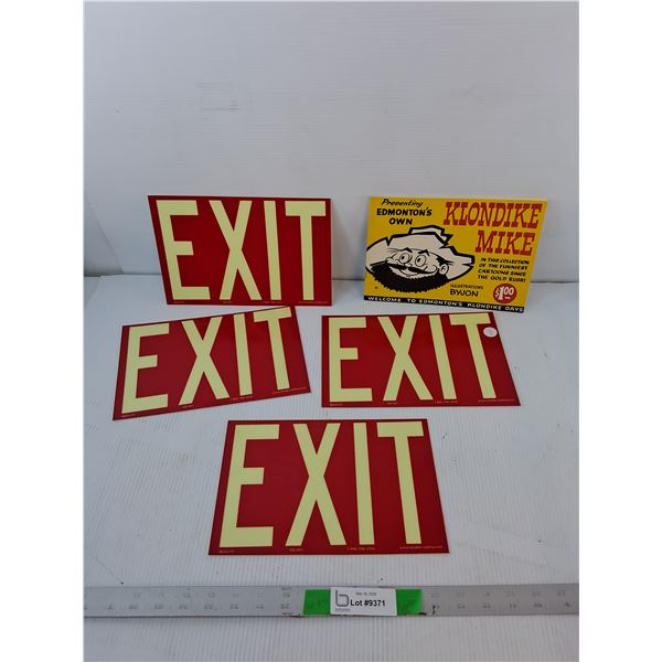 Klondike Mike Comic Book & (4) Plastic Glow in the Dark Exit Signs 10.25" x 6.75"