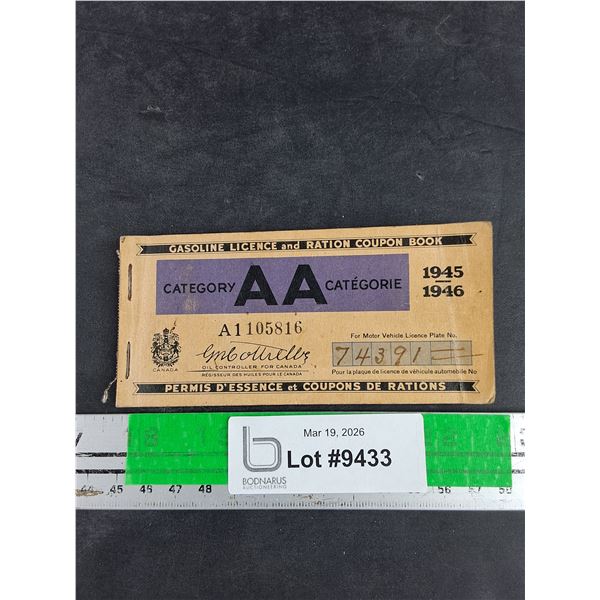 Vintage 1945/1946 Gasoline License and Ration Coupon Book