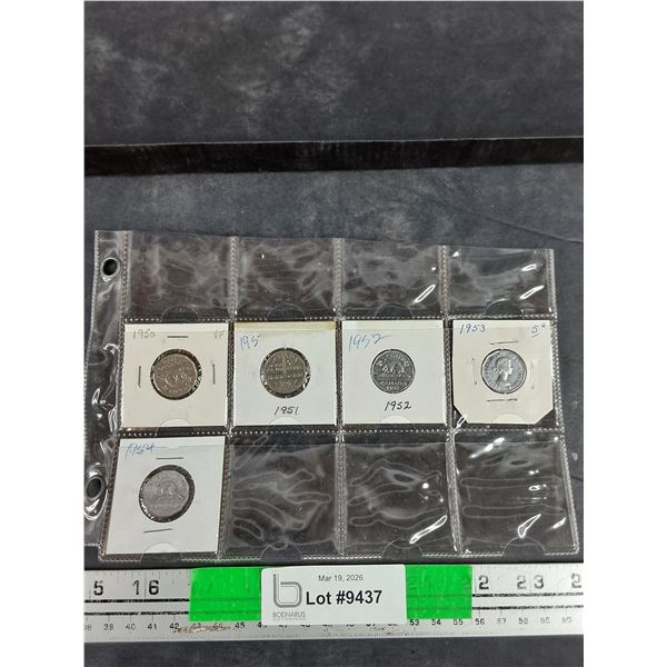Vintage 1950s Canadian 5 Cents Coins - Collectible