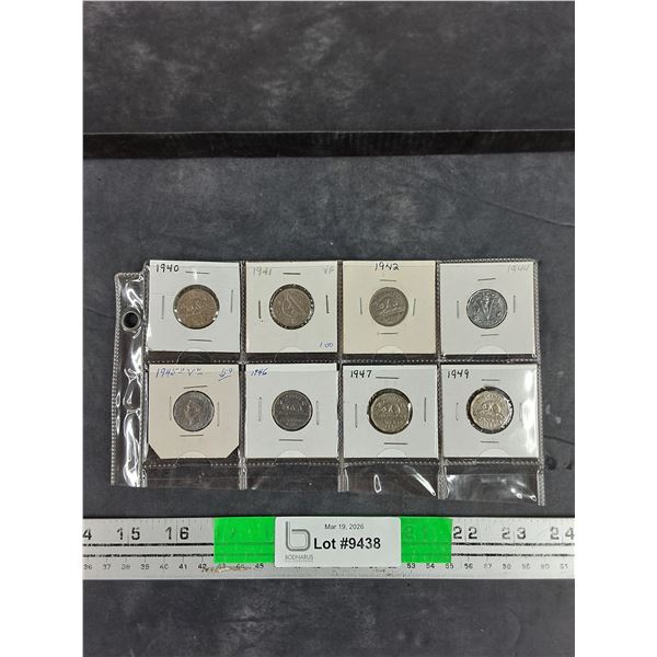 Vintage 1940s Canadian 5 Cents Coins - Collectible
