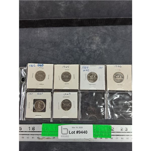 Vintage 1960s Canadian 5 Cents Coins