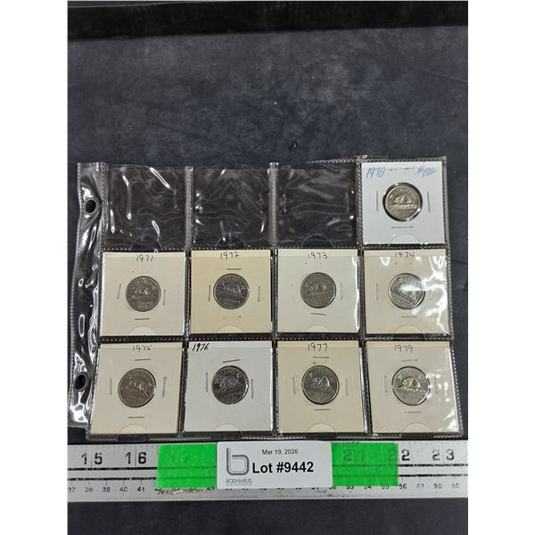 Vintage 1970s Canadian 5 Cents Coins