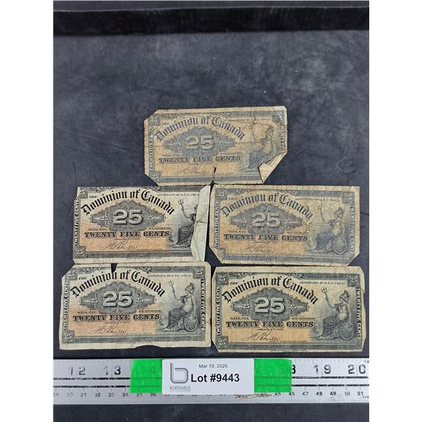 Antique Dominion of Canada 25 Cents Banknotes