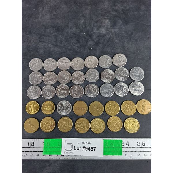 (23) Kids Castle Tokens, 6 Ruckers, 2 Cinemaplex, 1 Silver & 6 Bronze Chuckie Cheese Tokens