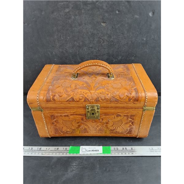 Vintage Genuine Leather Compact Make Up Case 12" x 8" x 7"
