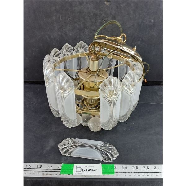 10" Vintage Frosted Plastic & Brass Chandelier - As Is, Needs Repair - PICK UP ONLY