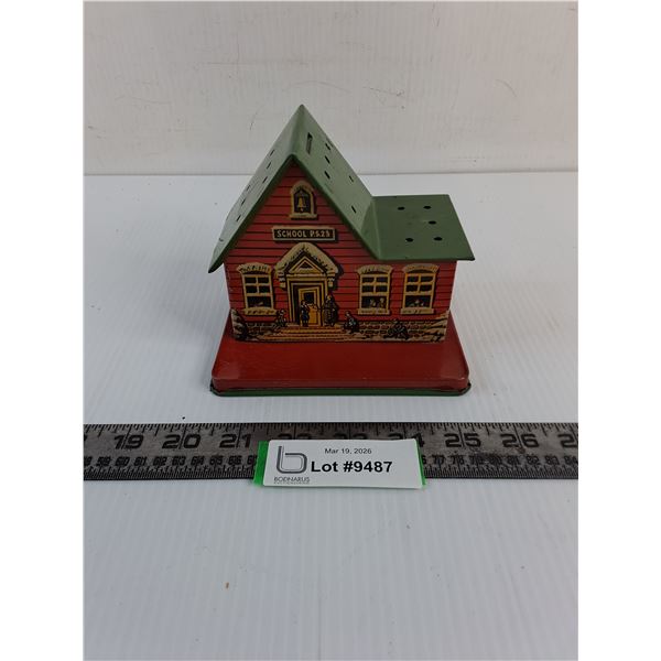 Vintage Tin "School House" Coin Bank