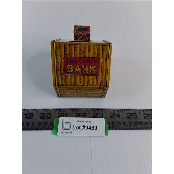 Vintage J.Chein & Co. Tin "Log Cabin" Coin Bank