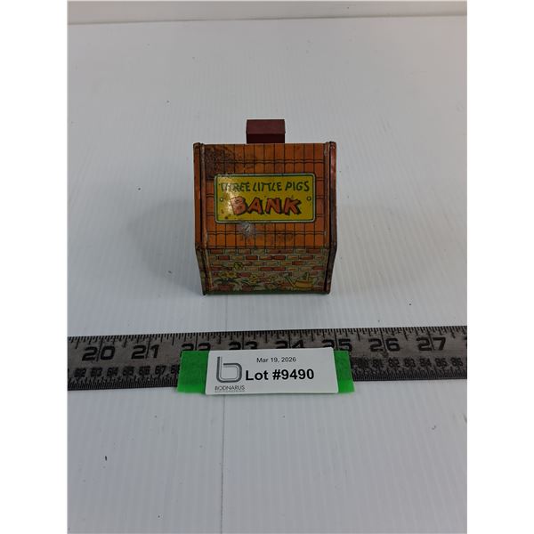 Vintage J.Chein "3 Little Pigs" Tin Coin Bank