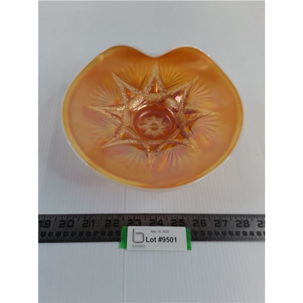 Vintage Dugan Ski/Star "Peach Opalescense" Carnival Glass Bowl