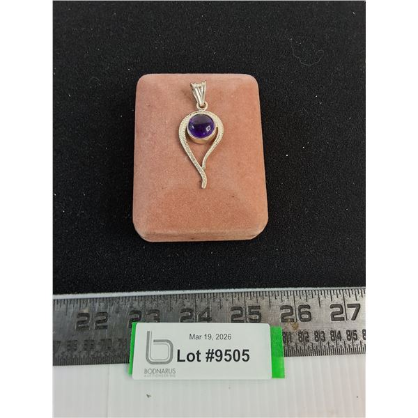 Silver Pendant w/Round Purple Stone