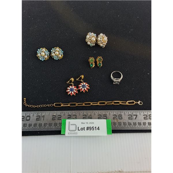Vintage Jewelry (Earrings, Bracelet, Size 7 Ring)