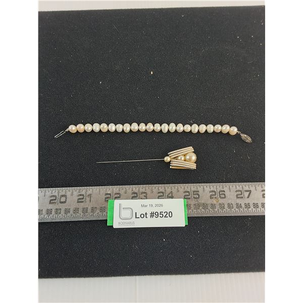 Pearl Like Brooch, Possibly Freshwater Pearl Bracelet