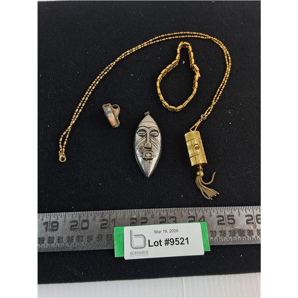 Gold & Silver Colored Jewelry (28" Necklace, Bracelet, Pendant, Size 4 Ring)