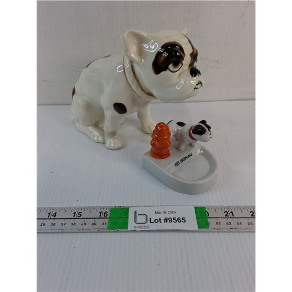 French Bulldog Figurine with Small French Bulldog With Fire Hydrant